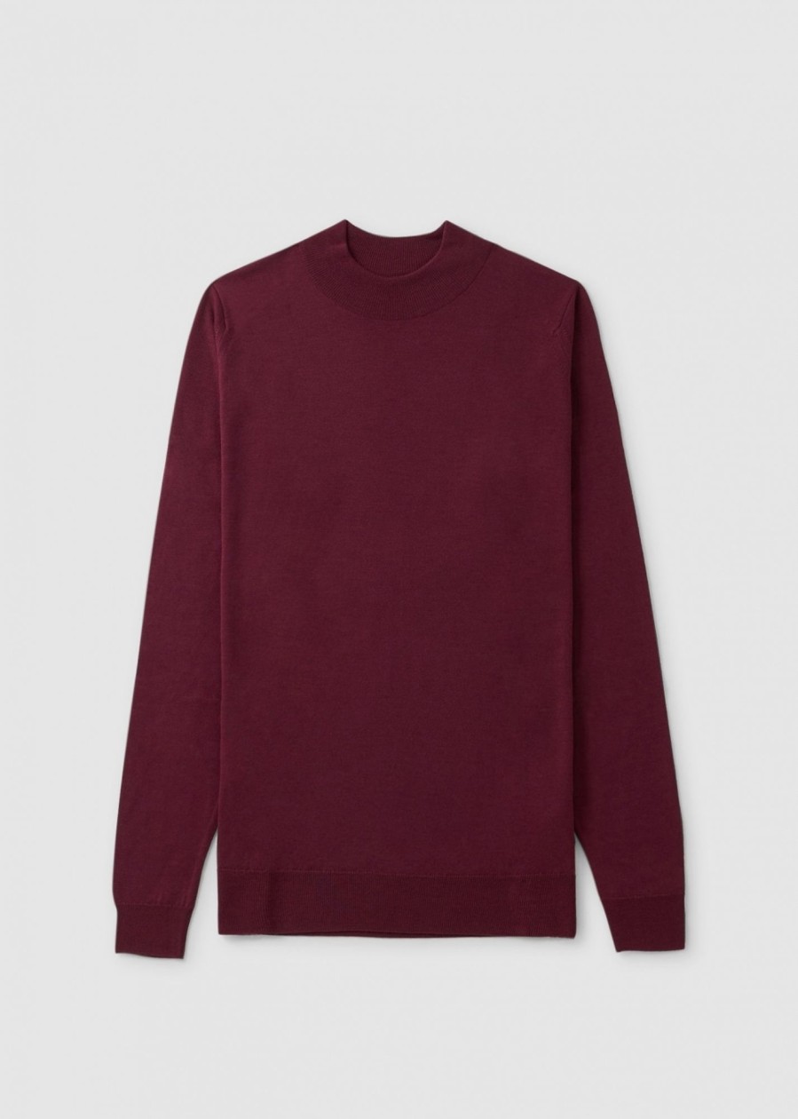 Mens JOHN SMEDLEY Sweatshirts & Hoodies | Mens Harcourt Pullover Mock Turtle Neck Knit In Bordeaux