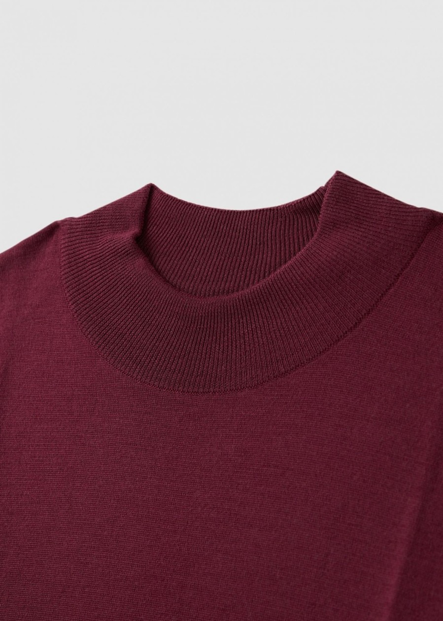 Mens JOHN SMEDLEY Sweatshirts & Hoodies | Mens Harcourt Pullover Mock Turtle Neck Knit In Bordeaux