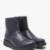 Womens FLY LONDON Boots | Womens Sagu Leather Low Wedge Ankle Boots In Navy