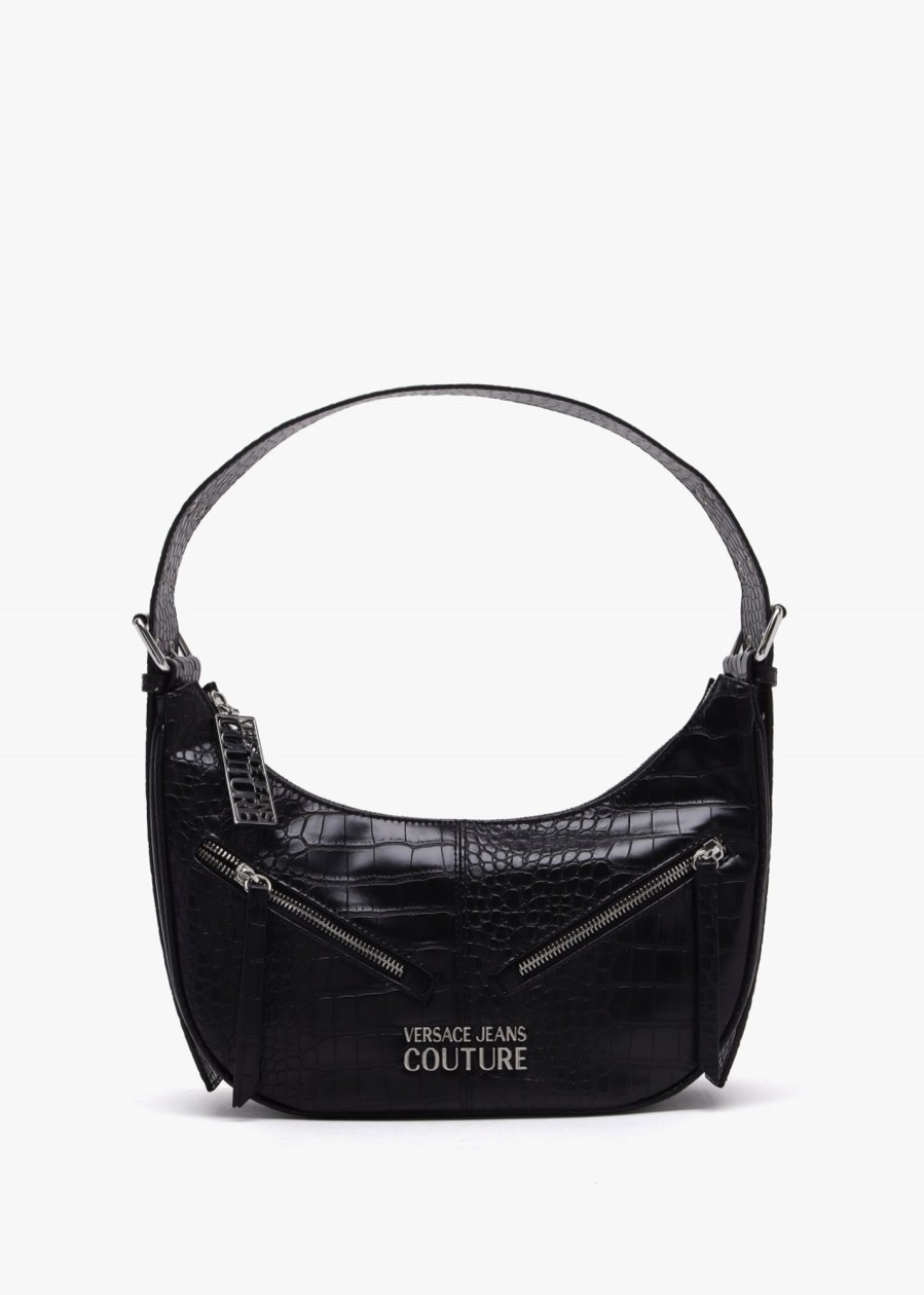 Womens VERSACE JEANS COUTURE Shoulder Bags | Womens Zipper Faux Croc Bag In Black