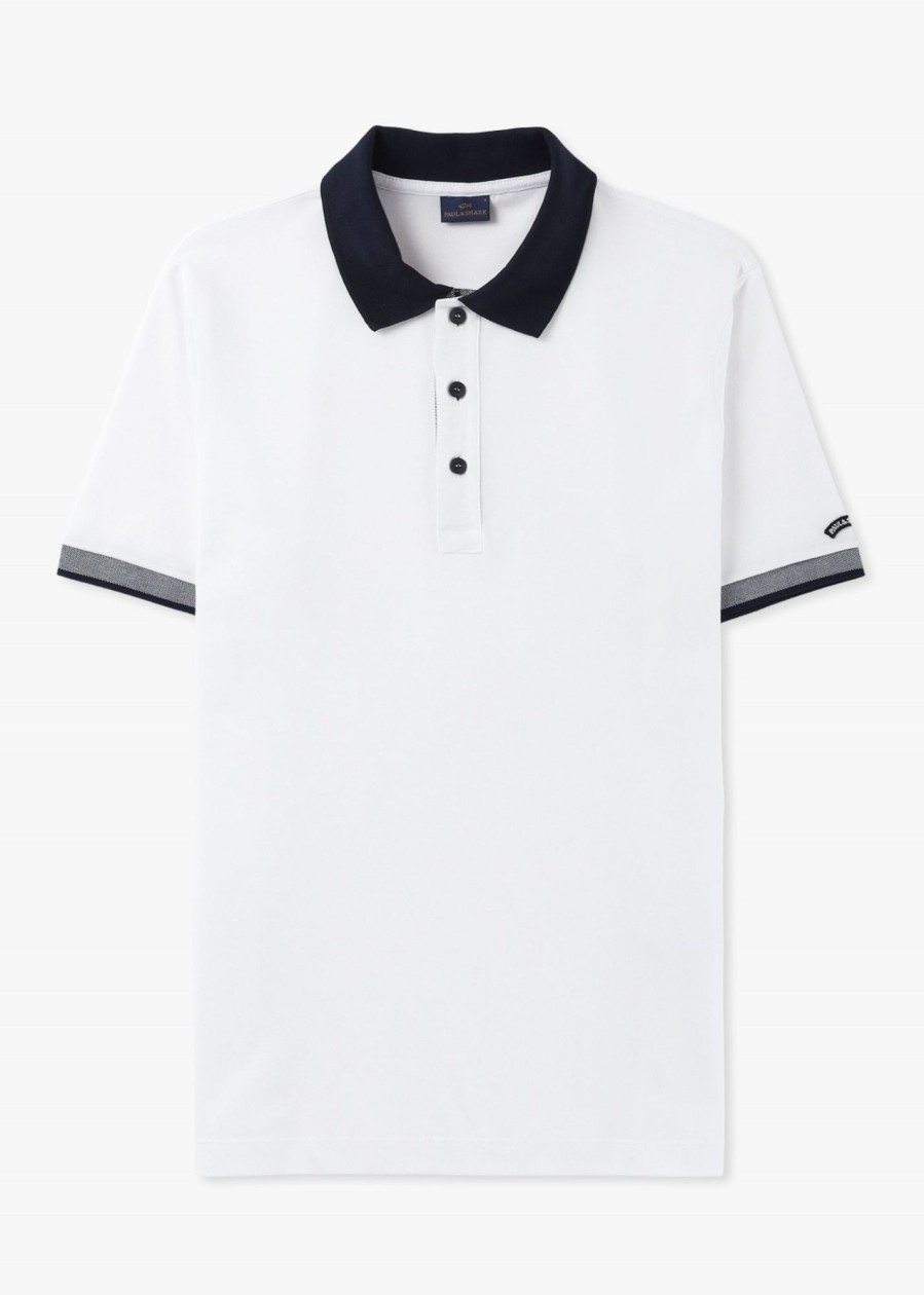 Mens PAUL & SHARK Polo Shirts | Mens Cotton Pique Contrast Polo Shirt In White