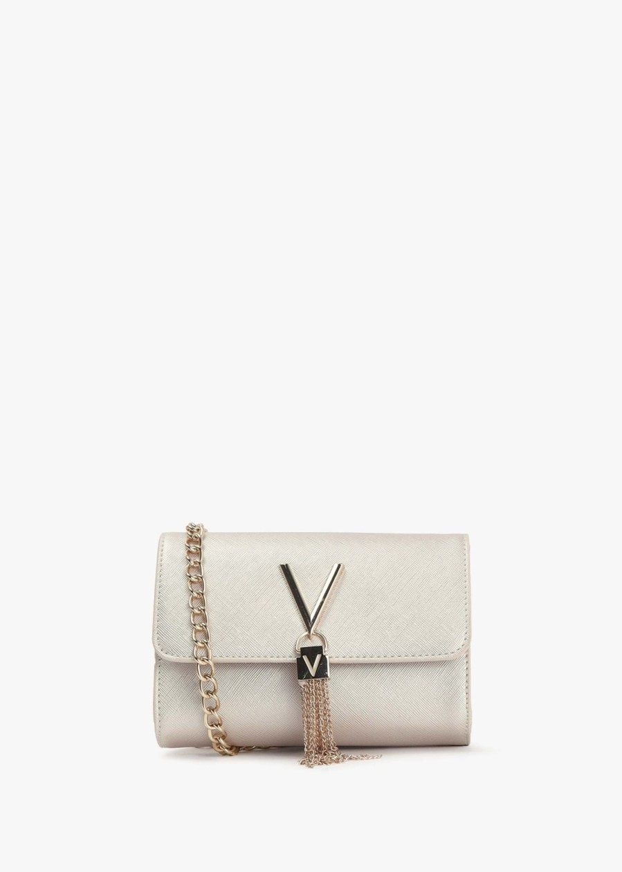 Womens VALENTINO Clutch Bags | Womens Divina Saffiano Mini Shoulder Bag In Silver Platino