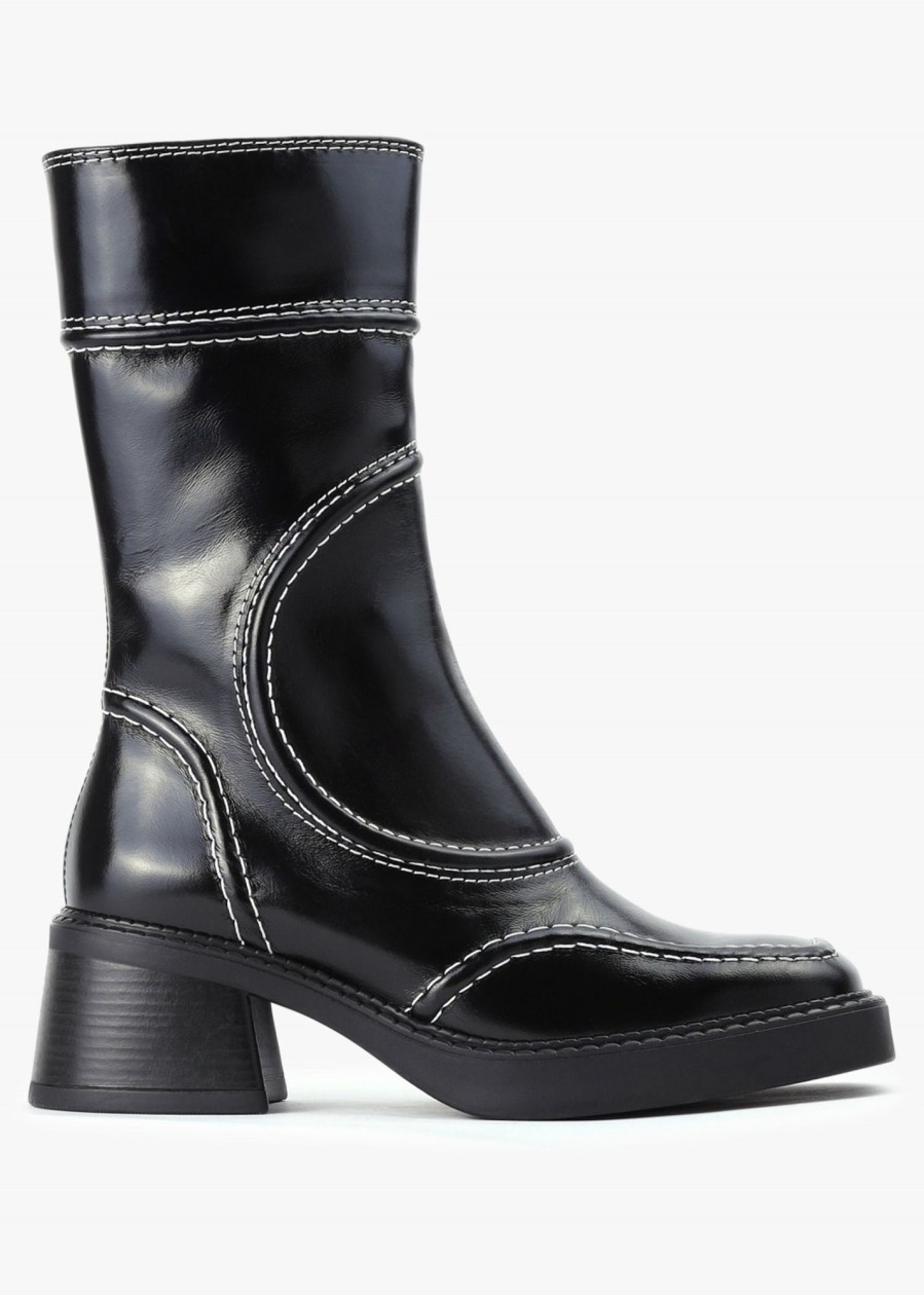 Womens MIISTA Gifting | Malene Contrast Stitch Boots In Black