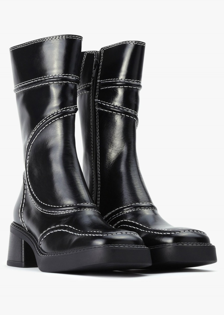 Womens MIISTA Gifting | Malene Contrast Stitch Boots In Black