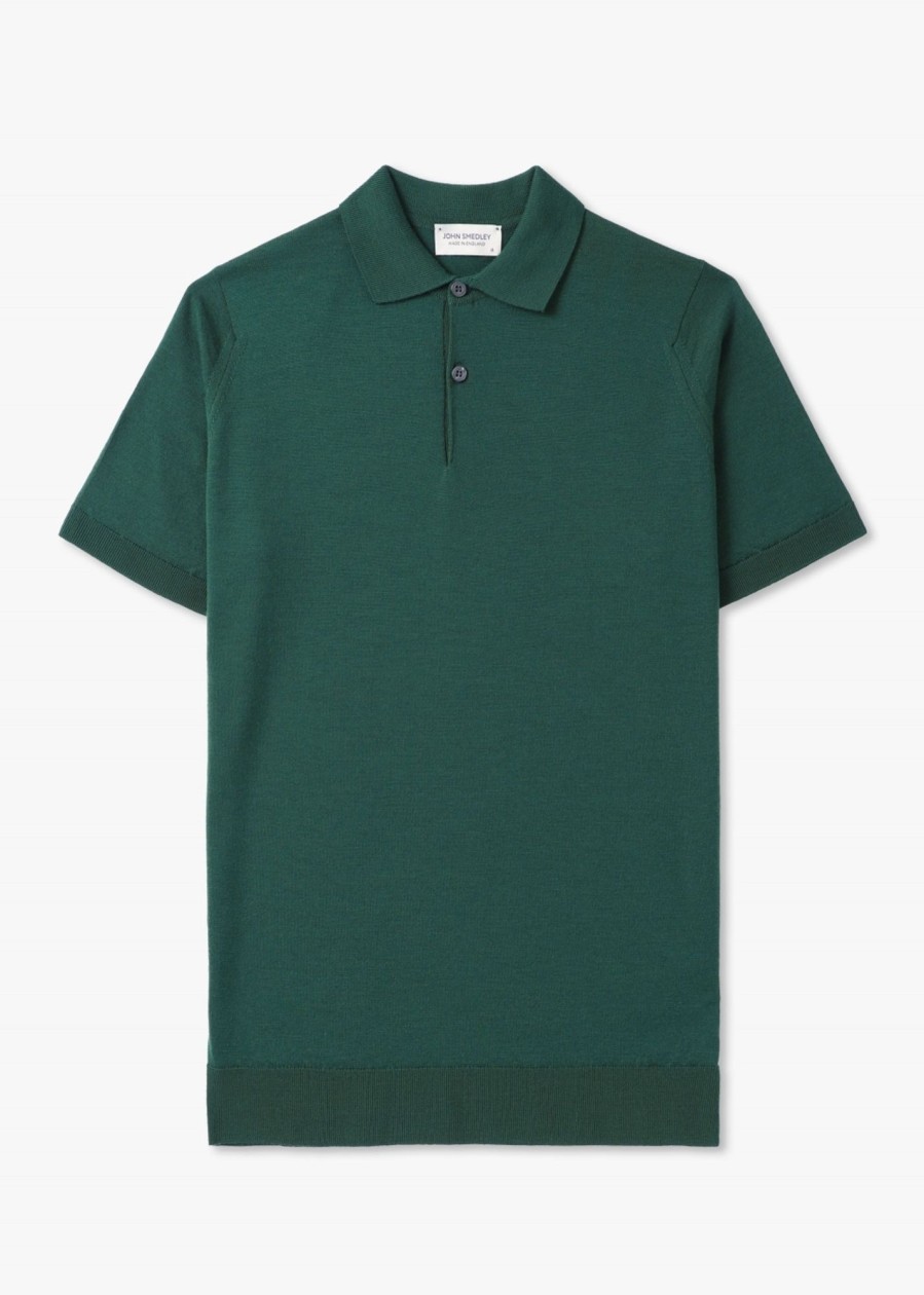 Mens JOHN SMEDLEY Polo Shirts | Mens Payton Merino Wool Polo Shirt In Pine