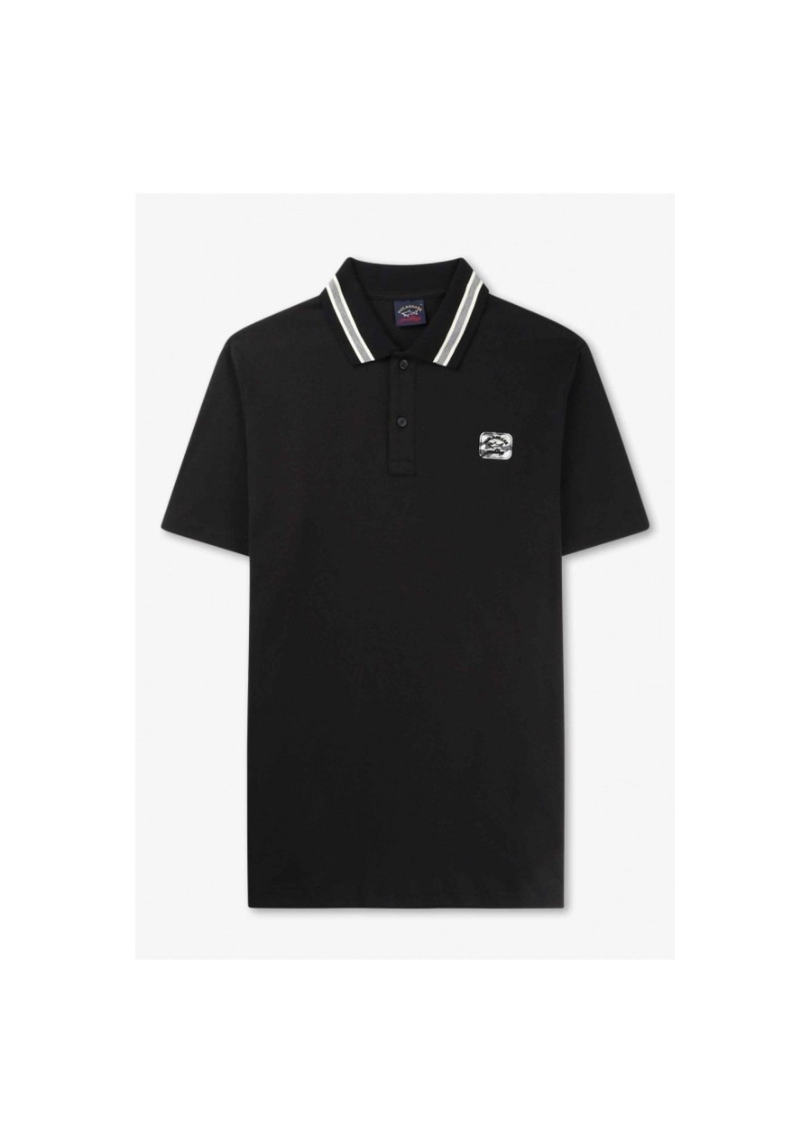 Mens PAUL & SHARK Polo Shirts | Mens Cotton Pique Polo Shirt With Iconic Cam In Black