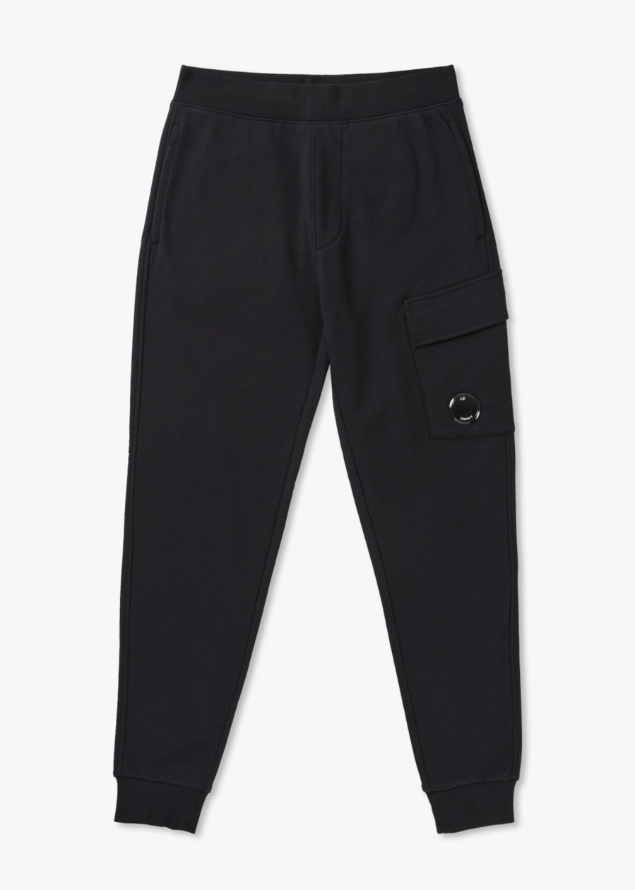 Mens C.P. COMPANY Trousers | Mens Diagonal Raised Fleece Cargo Track Pants In Black