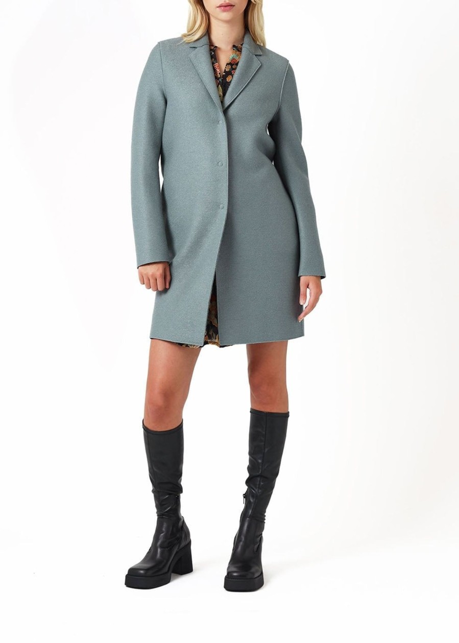 Womens HARRIS WHARF Coats & Jackets | Womens Pressed Wool Cocoon Coat In Laurel