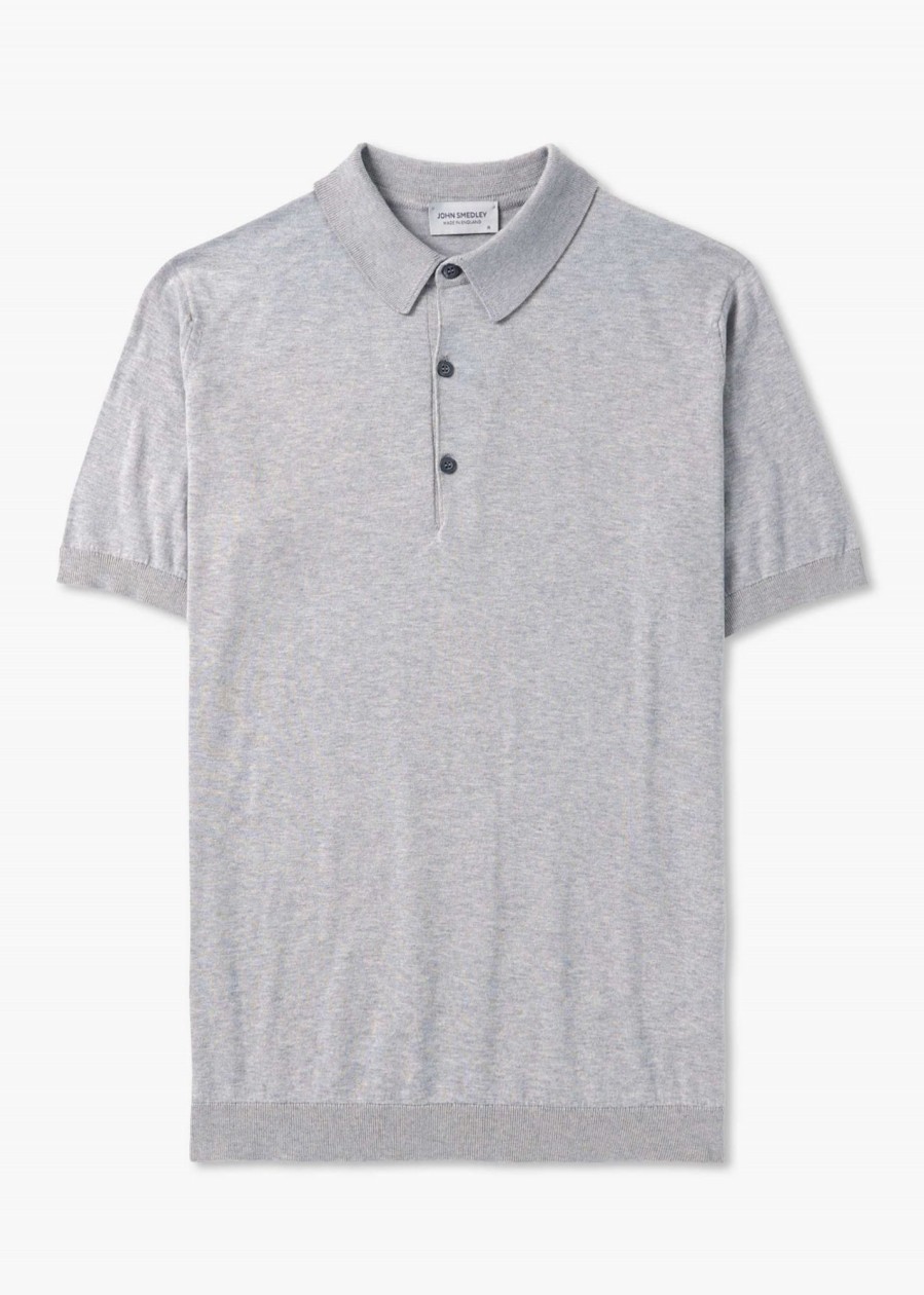 Mens JOHN SMEDLEY Polo Shirts | Mens Adrian Knitted Polo Shirt In Silver