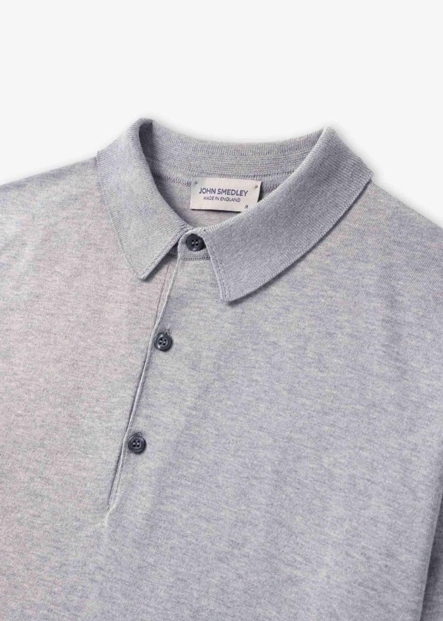 Mens JOHN SMEDLEY Polo Shirts | Mens Adrian Knitted Polo Shirt In Silver