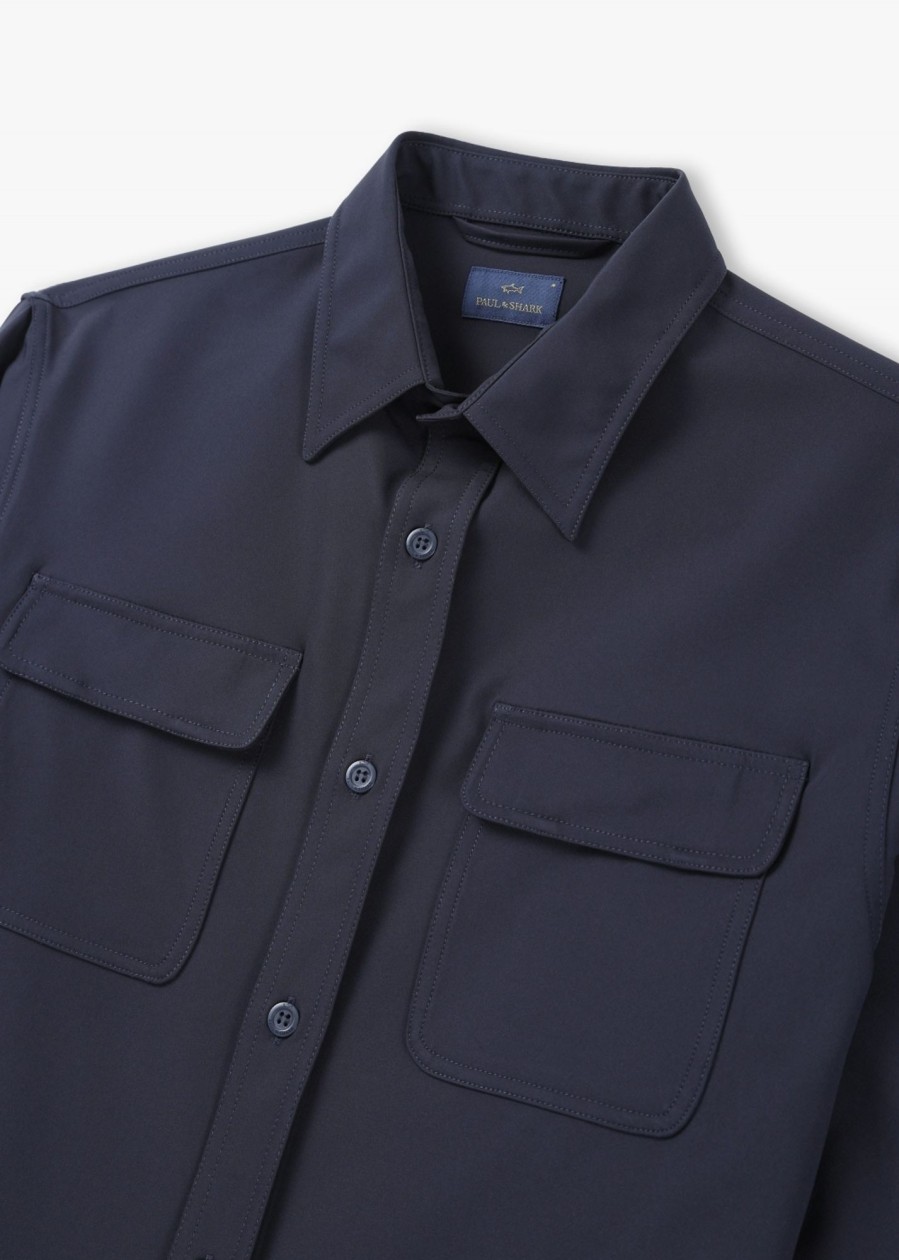 Mens PAUL & SHARK Shirts | Mens Dynamic Stretch Overshirt Jacket In Navy Blue