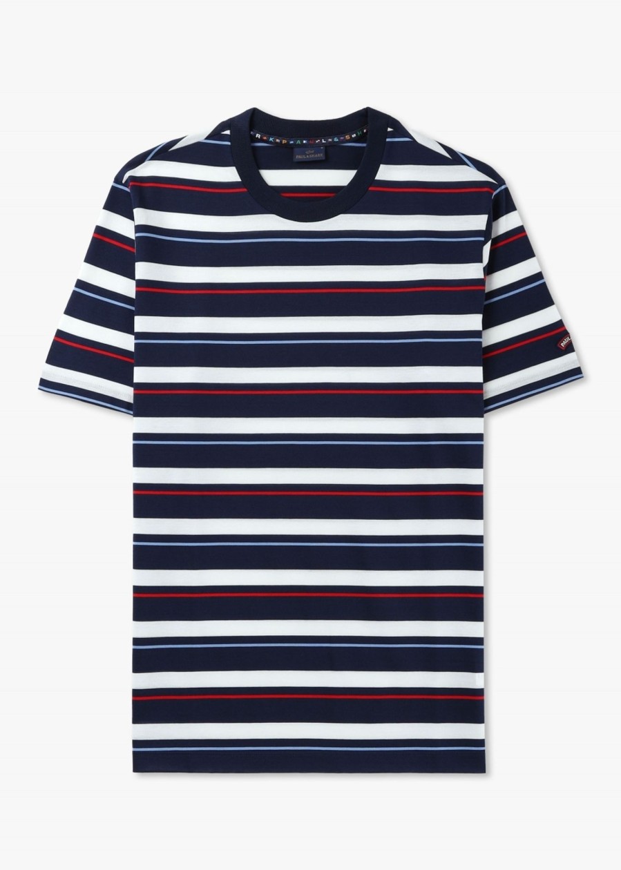 Mens PAUL & SHARK T-Shirts | Mens Cotton Jersey Striped T-Shirt In Navy Stripe