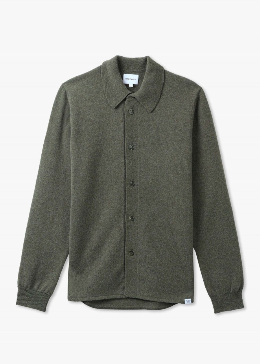 Mens NORSE PROJECTS Shirts | Norse Projects Mens Martin Merino Lambswool Knit Shirt In Ivy Green