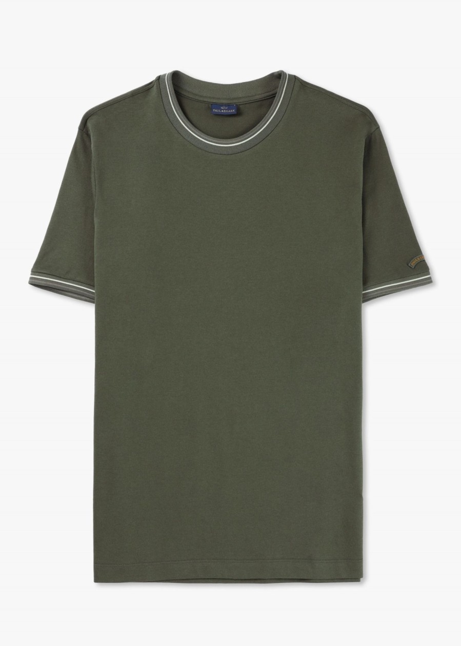 Mens PAUL & SHARK T-Shirts | Mens Cotton Jersey Basic Logo T-Shirt In Army Green