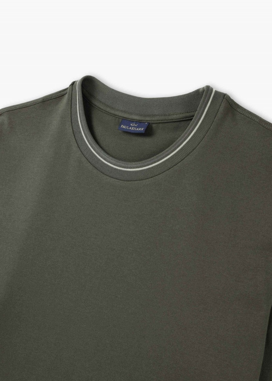 Mens PAUL & SHARK T-Shirts | Mens Cotton Jersey Basic Logo T-Shirt In Army Green