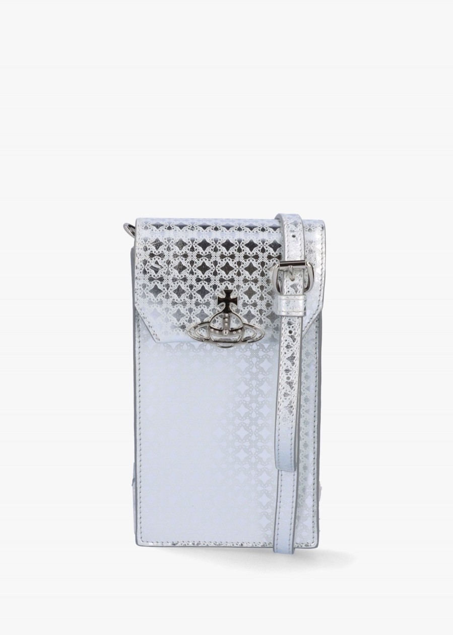 Womens VIVIENNE WESTWOOD Crossbody Bags | Womens Metal Orborama Leather Phone Case In Silver