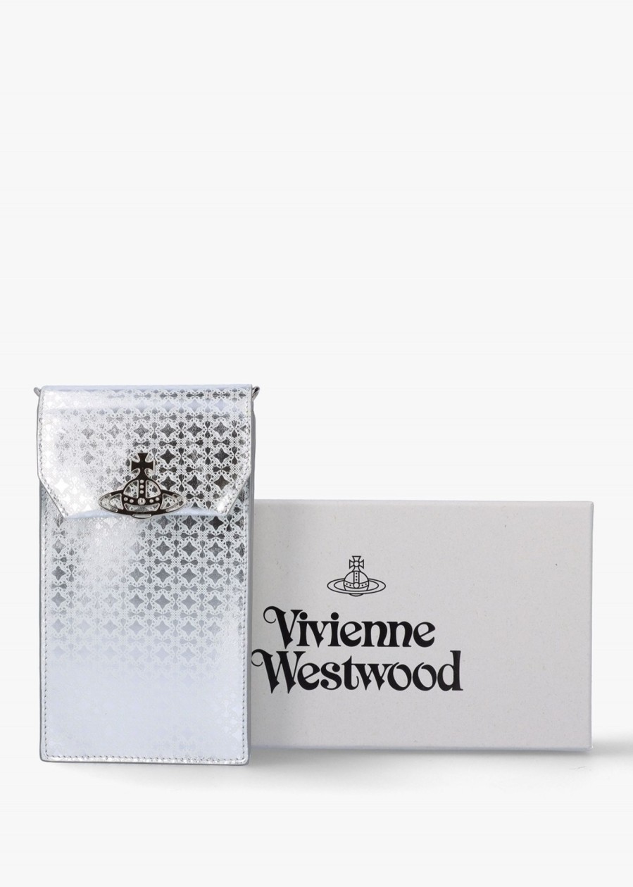 Womens VIVIENNE WESTWOOD Crossbody Bags | Womens Metal Orborama Leather Phone Case In Silver