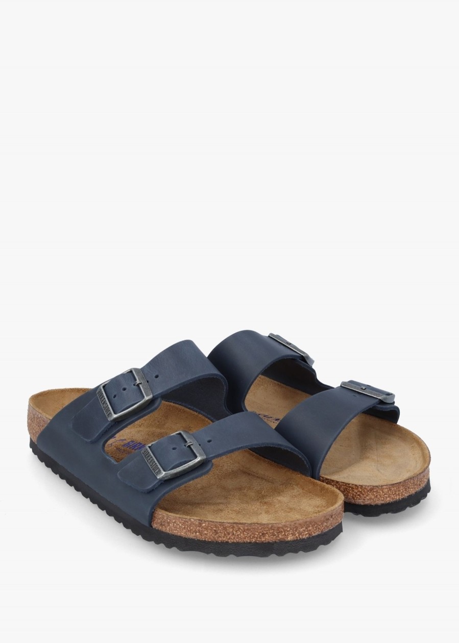 Mens BIRKENSTOCK Slides | Mens Arizona Oiled Leather Sandals In Blue