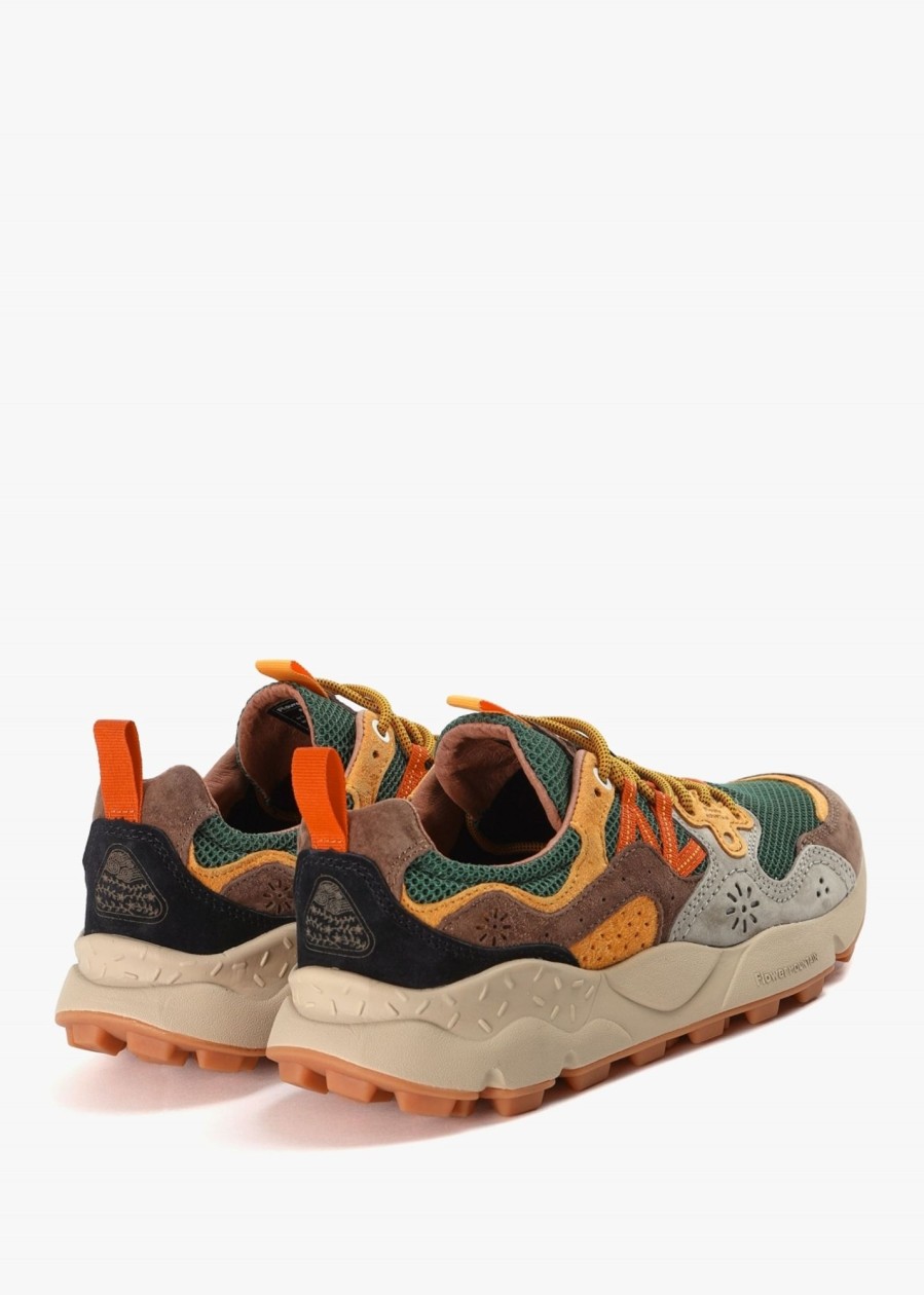 Mens FLOWER MOUNTAIN Trainers | Mens Yamano 3 Suede/Nylon Mesh Trainers In Taupe-Green-Ocra