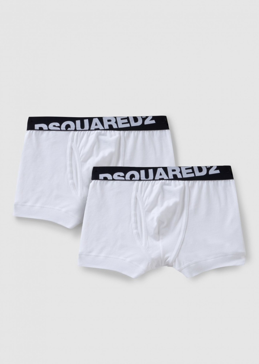 Mens DSQUARED2 Underwear | Mens Logo Trunk Twinpack In White