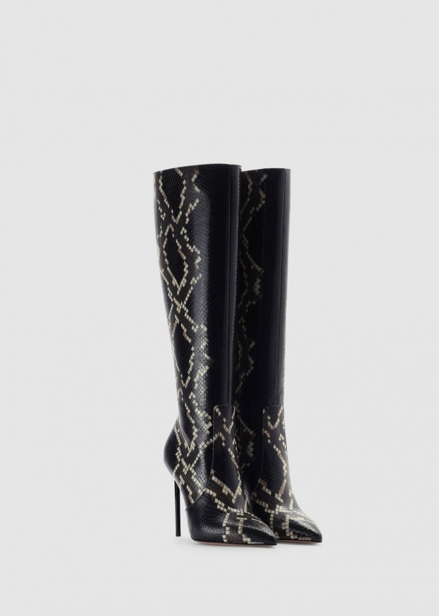 Womens BALLY Boots | Women'S Block Python Print Black Boots