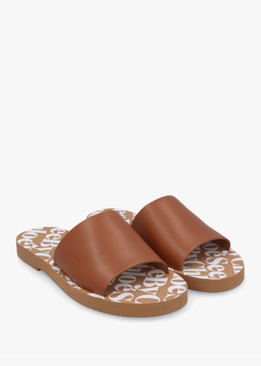 Womens SEE BY CHLOE Sandals | Womens Essie Leather Pool Sliders In Tan