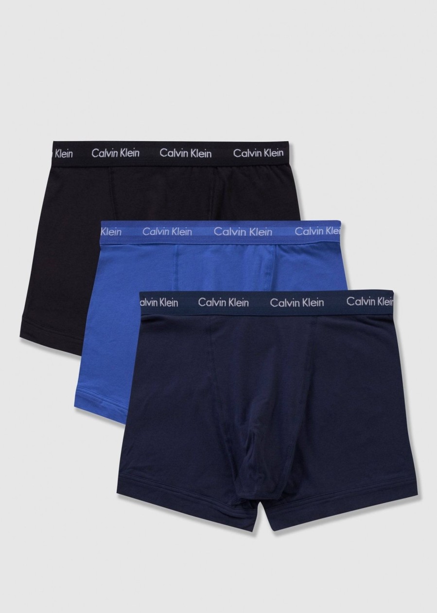 Mens CALVIN KLEIN Underwear | Mens Underwear 3 Pack Trunks In Black/Blue/Blue