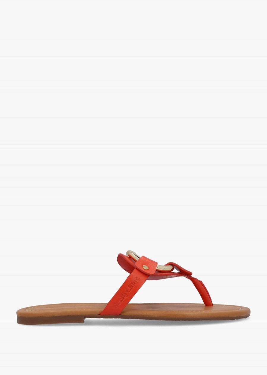 Womens SEE BY CHLOE Sandals | Womens Hana Leather Toe Post Sandals In Dark Orange