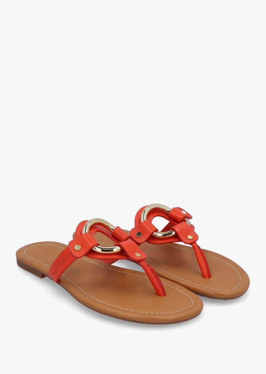 Womens SEE BY CHLOE Sandals | Womens Hana Leather Toe Post Sandals In Dark Orange