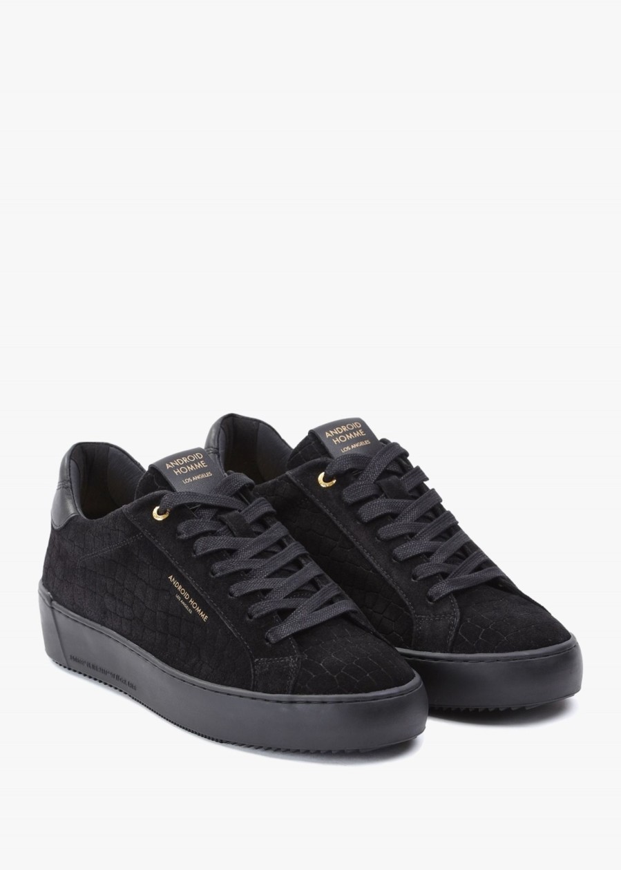 Mens ANDROID HOMME Trainers | Mens Zuma Caiman Croc Suede Trainers In Black