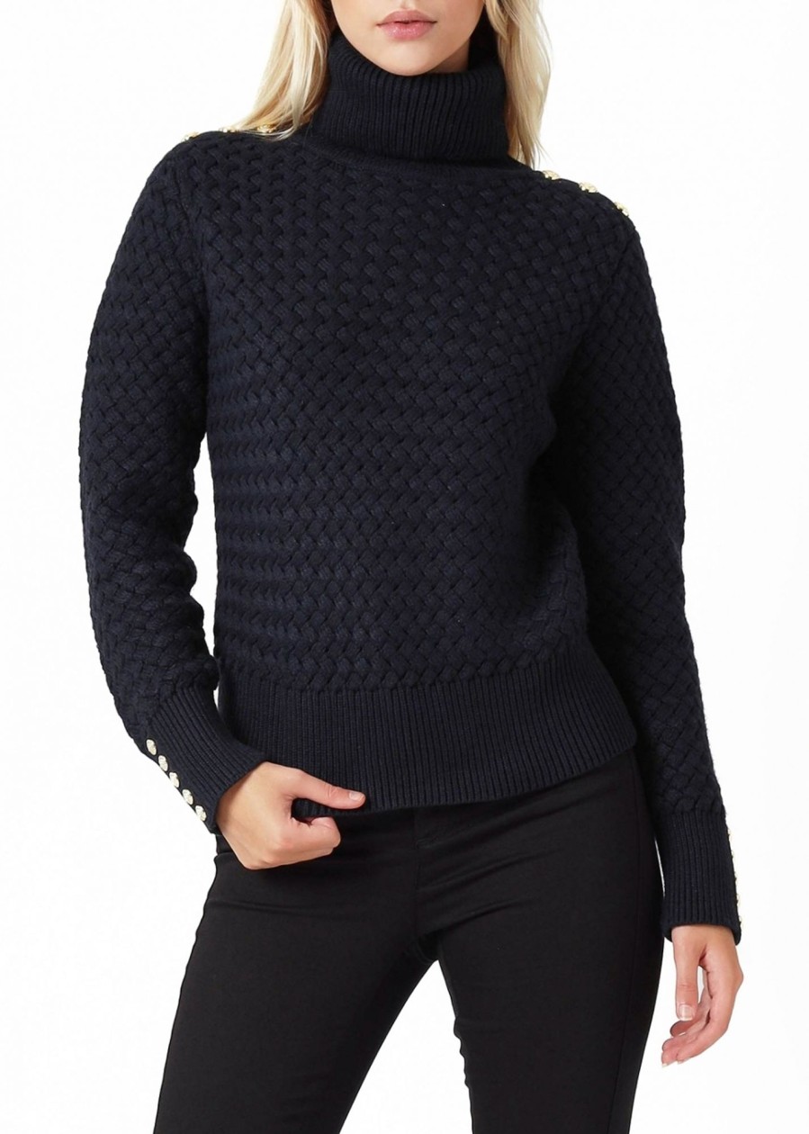 Womens HOLLAND COOPER Knitwear | Womens Basket Weave Roll Knit Jumper In Navy