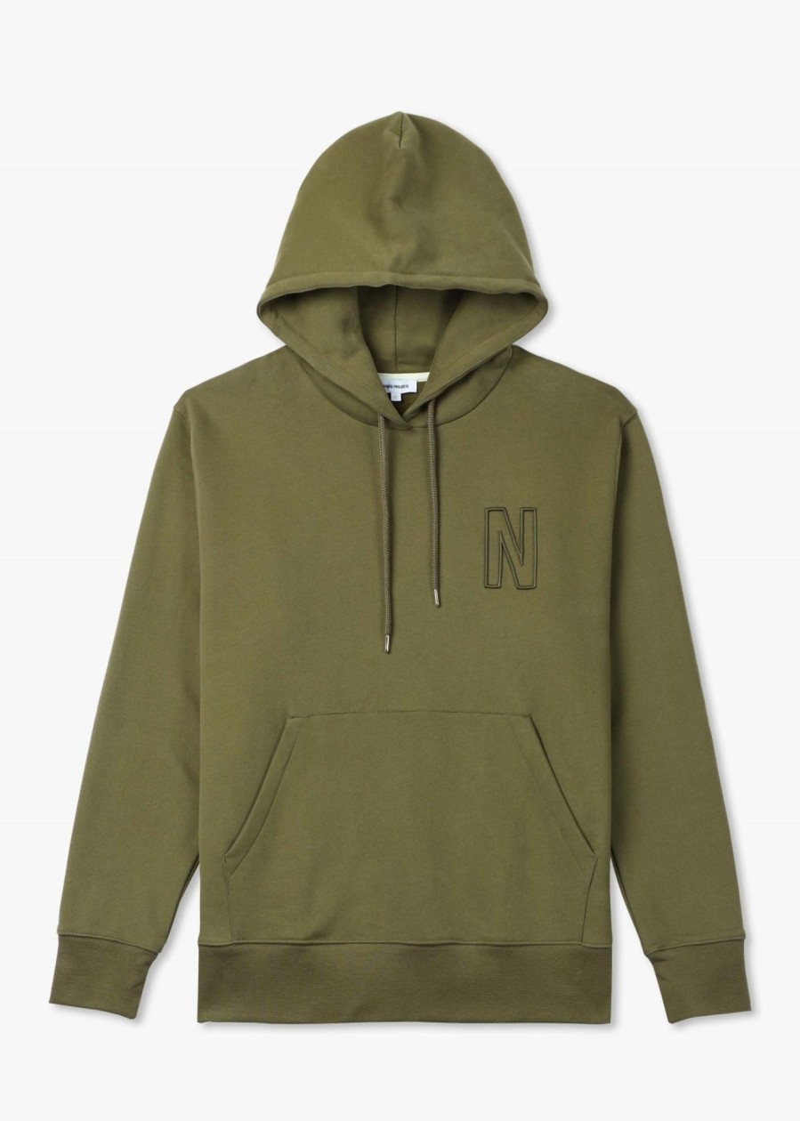 Mens NORSE PROJECTS Sweatshirts & Hoodies | Mens Arne Relaxed Organic Brushed Fleece N Logo Hoodie In Green