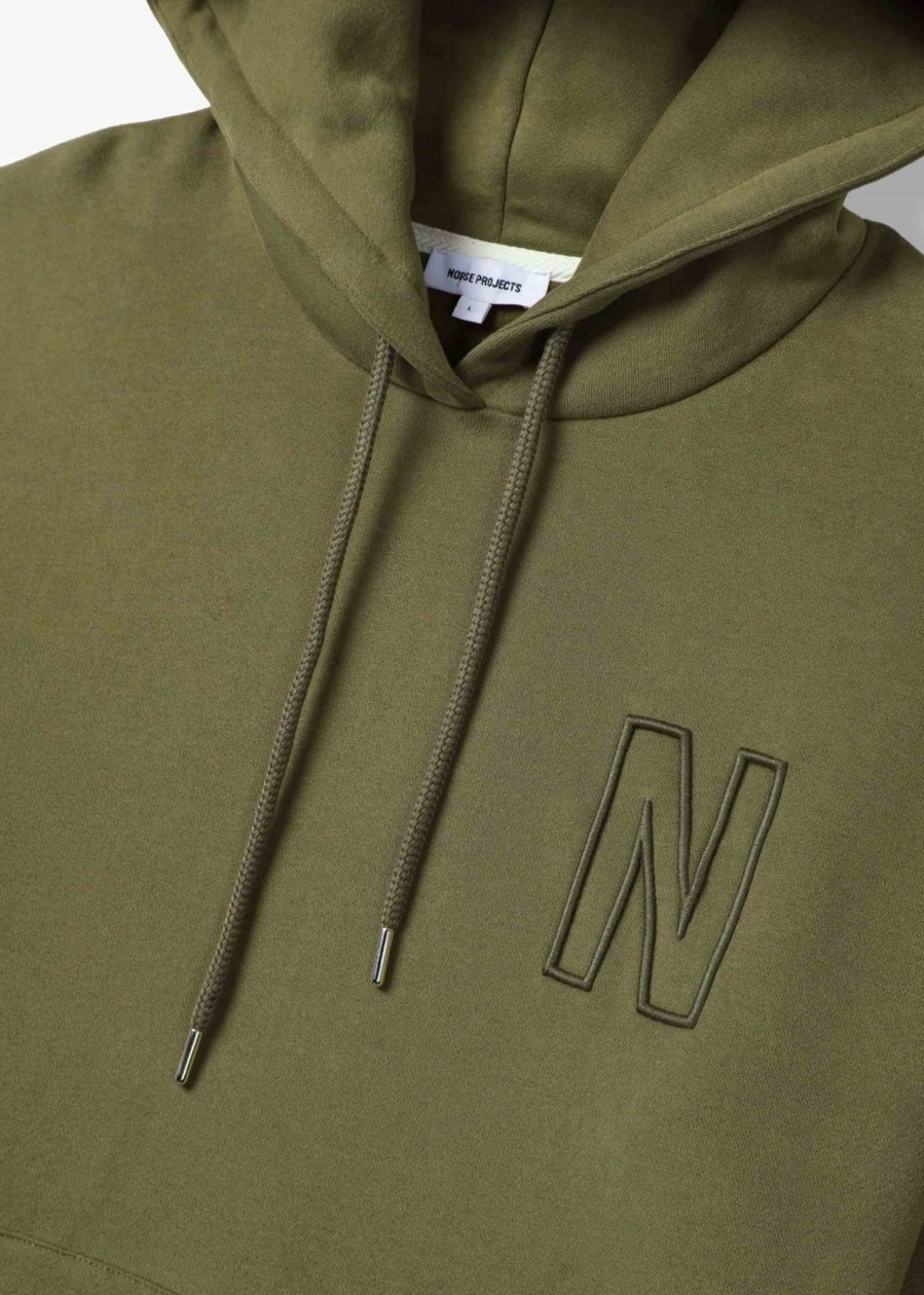 Mens NORSE PROJECTS Sweatshirts & Hoodies | Mens Arne Relaxed Organic Brushed Fleece N Logo Hoodie In Green