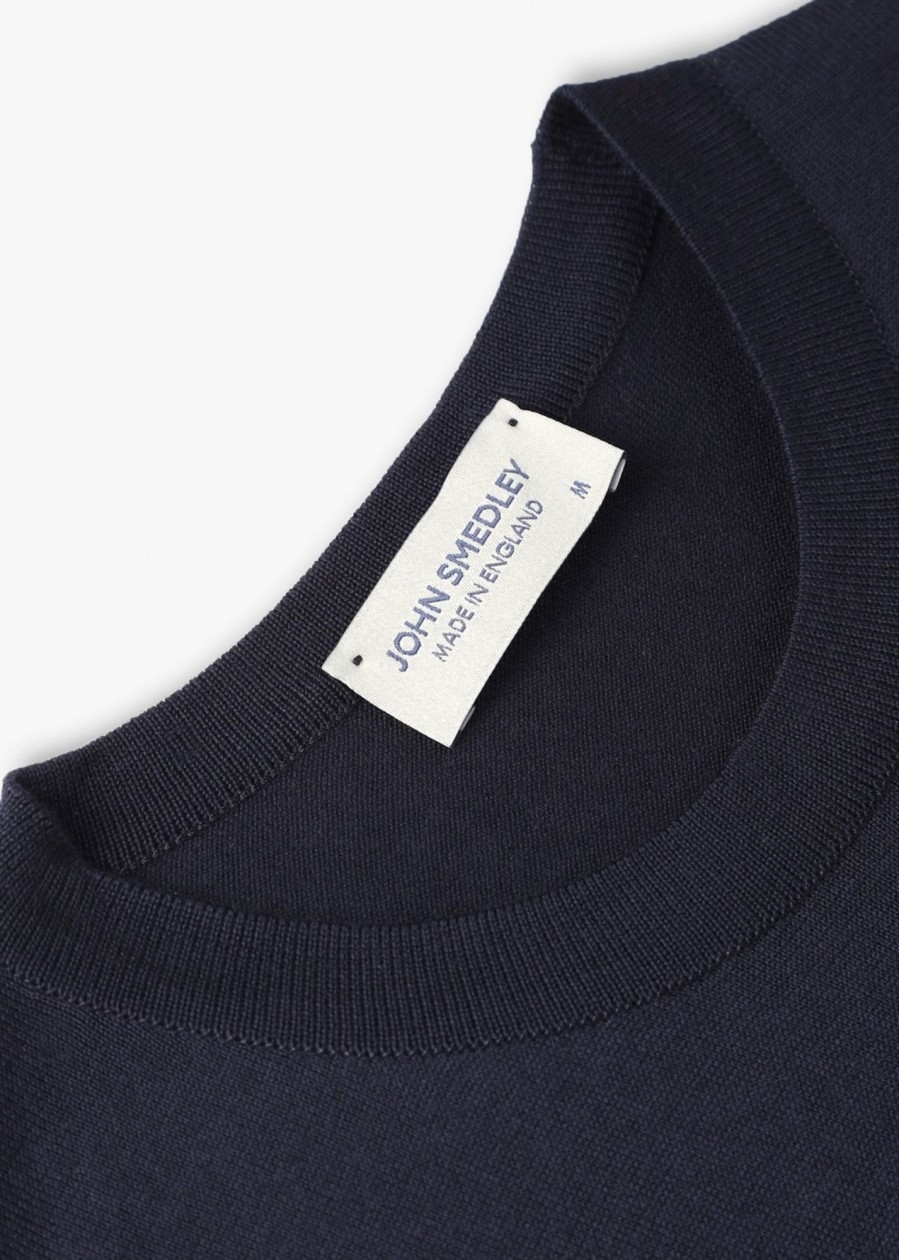 Mens JOHN SMEDLEY T-Shirts | Mens Lorca Welted T-Shirt In Navy