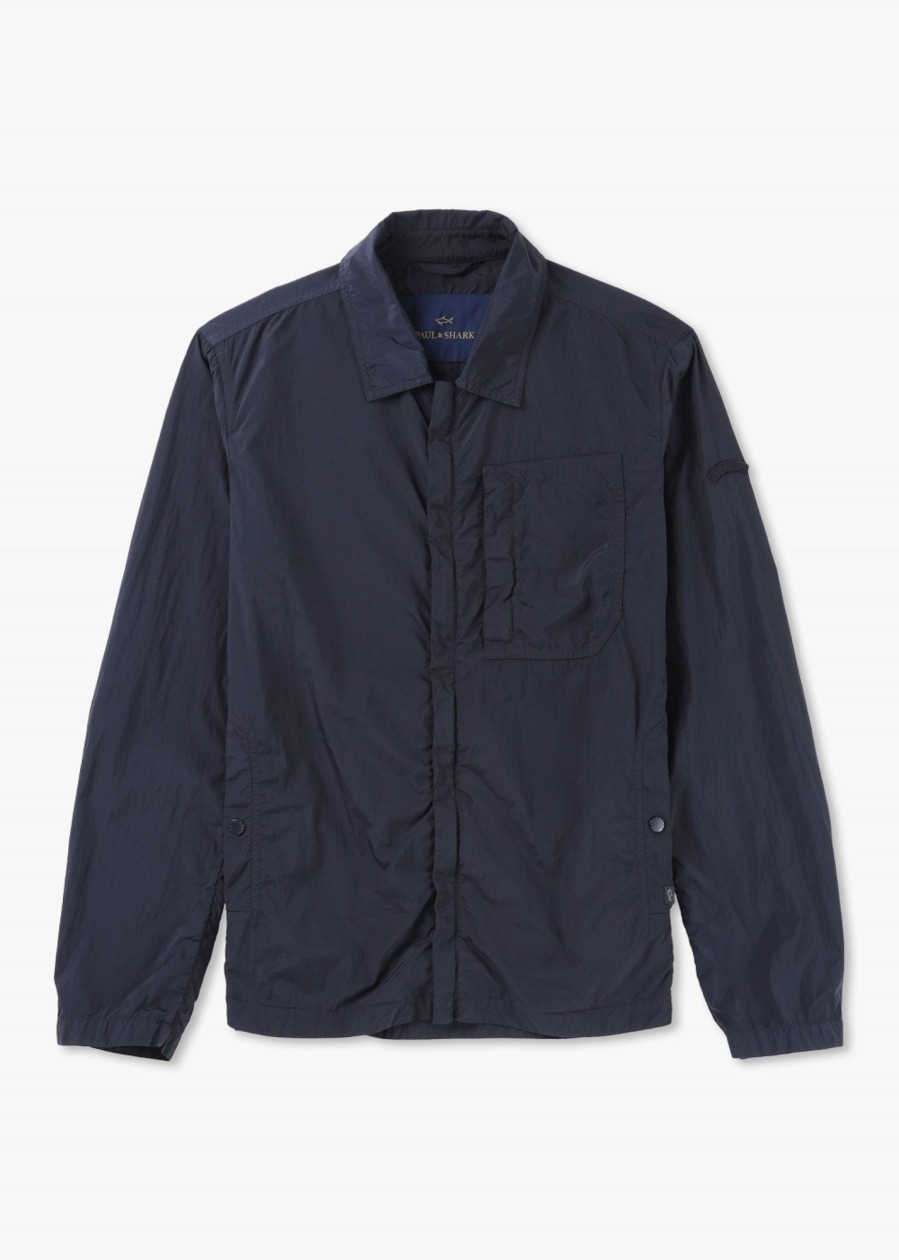 Mens PAUL & SHARK Coats & Jackets | Mens Garment Dyed Nylon Shacket In Navy