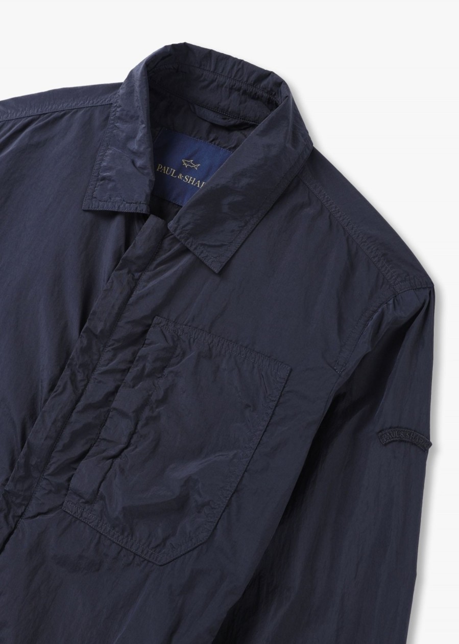 Mens PAUL & SHARK Coats & Jackets | Mens Garment Dyed Nylon Shacket In Navy