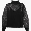 Womens LEVETE ROOM Tops | Womens Eva Lace High Neck Top In Black