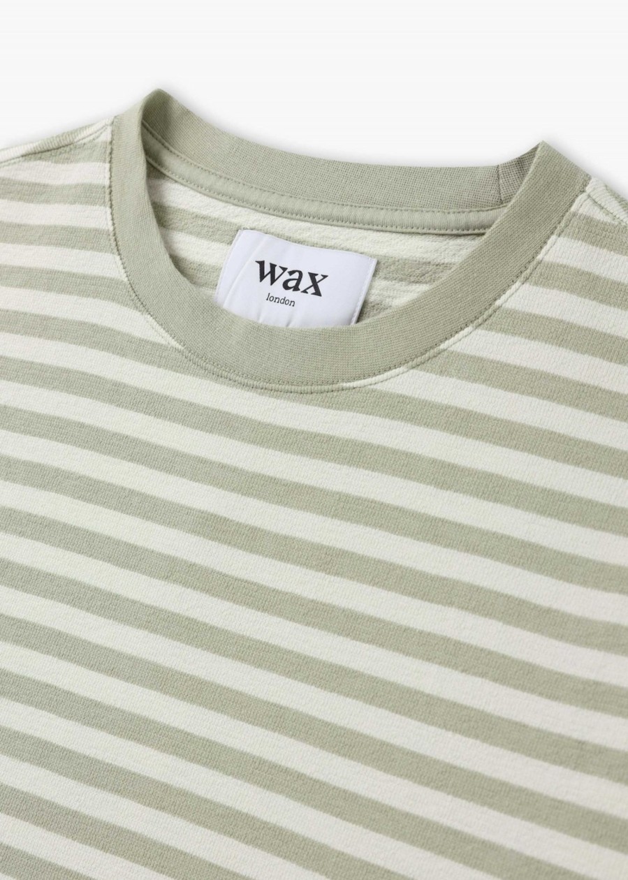 Mens WAX LONDON T-Shirts | Mens Dean Stripe T-Shirt In Sage Ecru