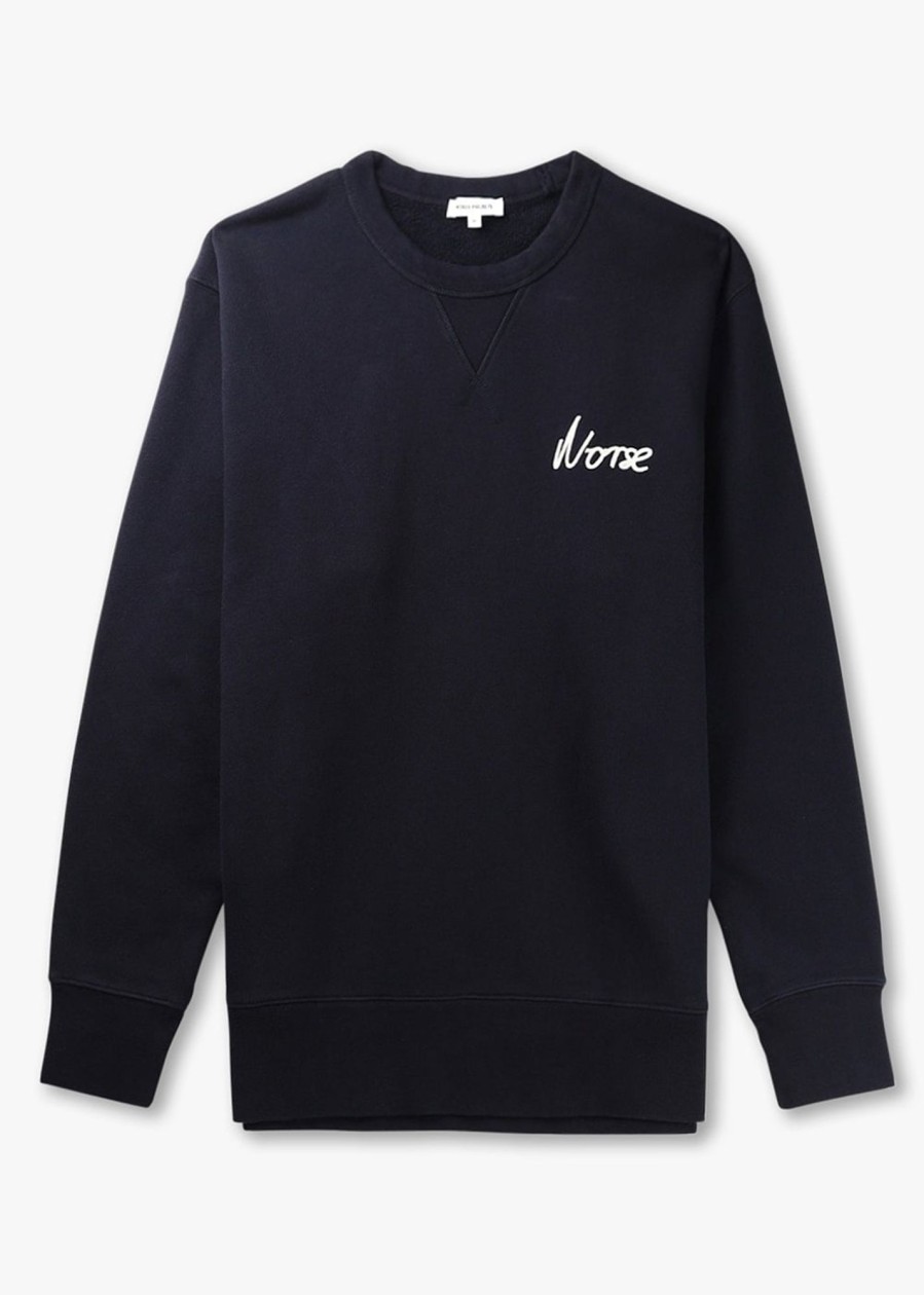 Mens NORSE PROJECTS Sweatshirts & Hoodies | Mens Arne Relaxed Organic Chain Stitch Logo Sweatshirt In Dark Navy