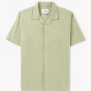 Mens WAX LONDON Shirts | Mens Didcot Wave Stripe Short Sleeve Shirt In Sage