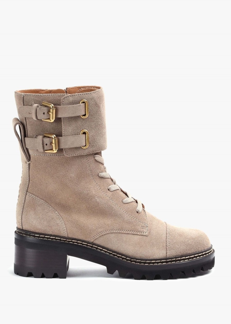 Womens SEE BY CHLOE Boots | Womens Mallory Buckled Biker Boot In Beige