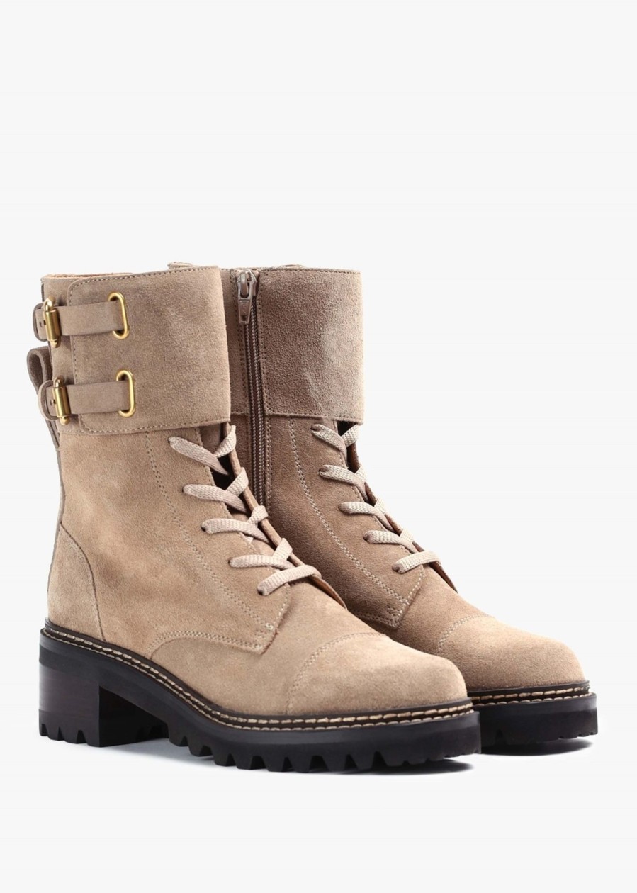 Womens SEE BY CHLOE Boots | Womens Mallory Buckled Biker Boot In Beige