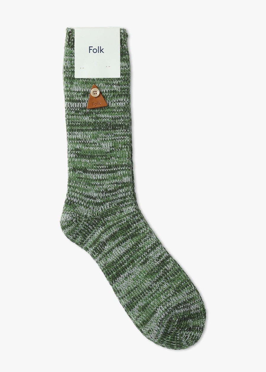 Mens FOLK Socks | Mens Wool Melange Sock In Olive Green