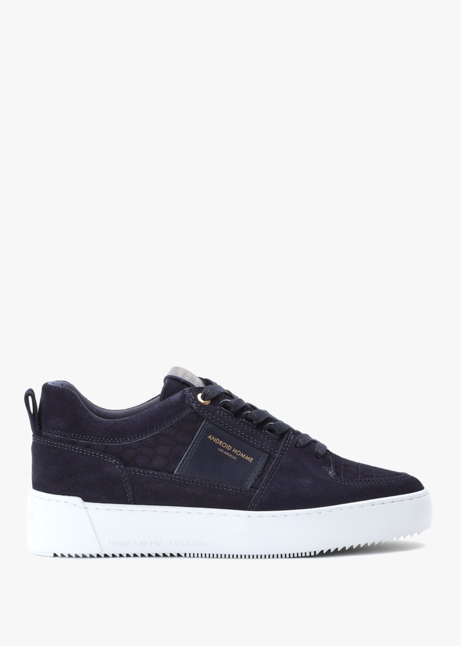 Mens ANDROID HOMME Trainers | Mens Point Dume Low Caiman Croc Suede Trainers In Navy