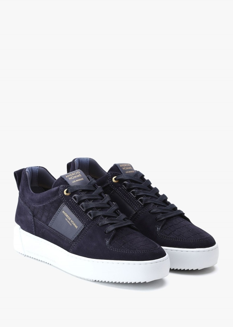 Mens ANDROID HOMME Trainers | Mens Point Dume Low Caiman Croc Suede Trainers In Navy