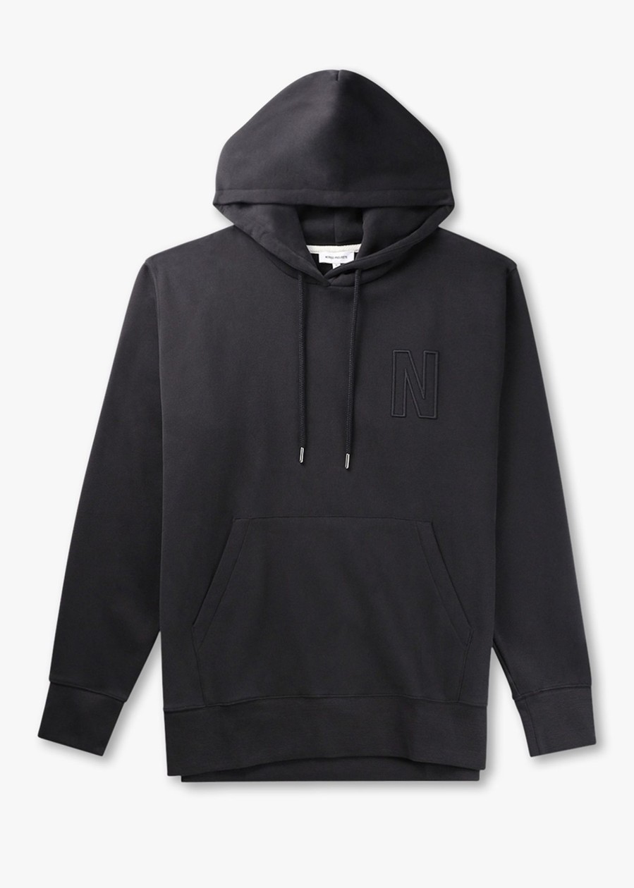 Mens NORSE PROJECTS Sweatshirts & Hoodies | Mens Arne Relaxed Organic Brushed Fleece N Logo Hoodie In Black