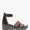 Womens FLY LONDON Sandals | Womens Bono Tumbled Leather Low Wedge Sandals In Raspberry Ground Black