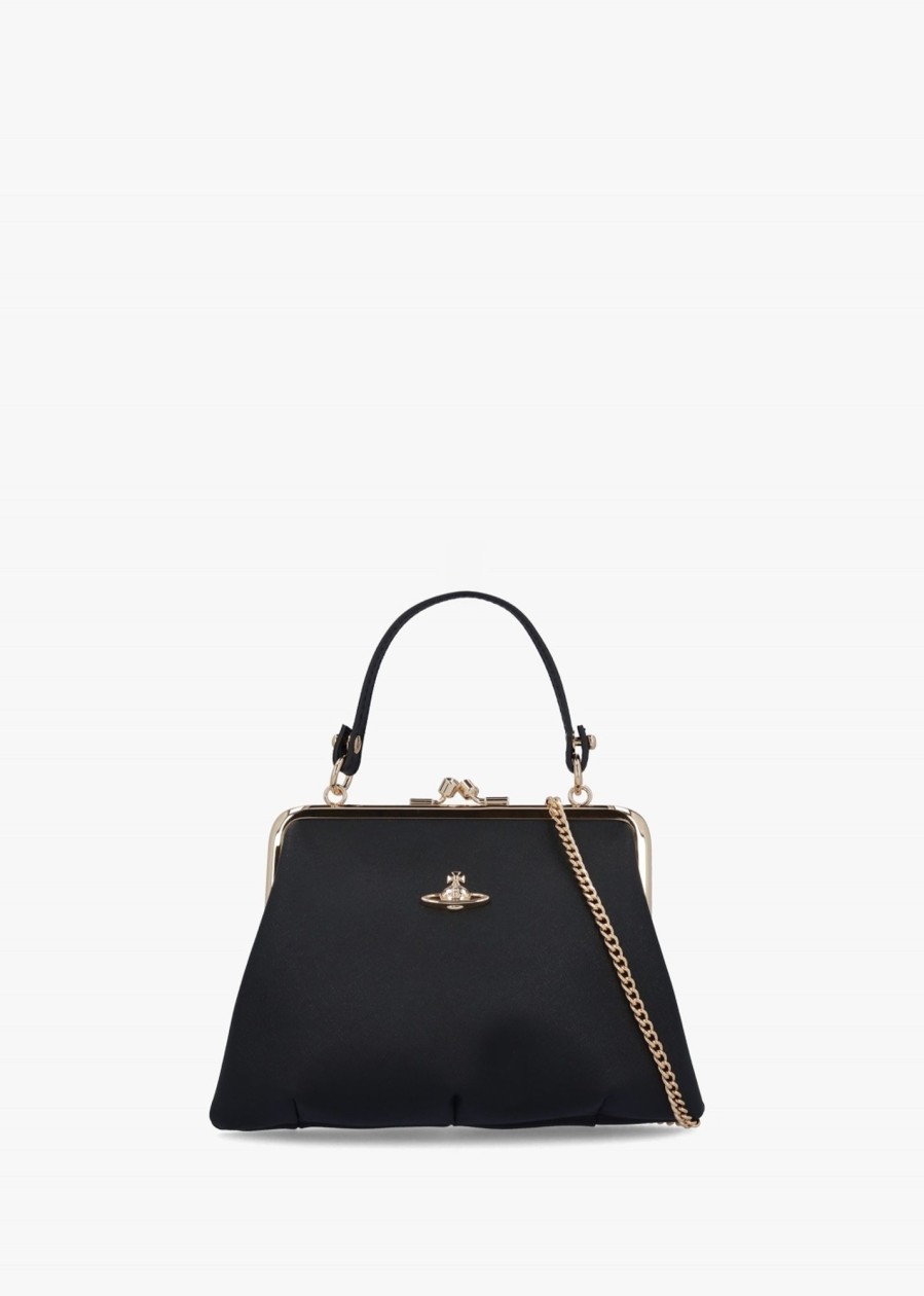 Womens VIVIENNE WESTWOOD Shoulder Bags | Womens Granny Frame Biogreen Saffiano Purse On A Chain In Black