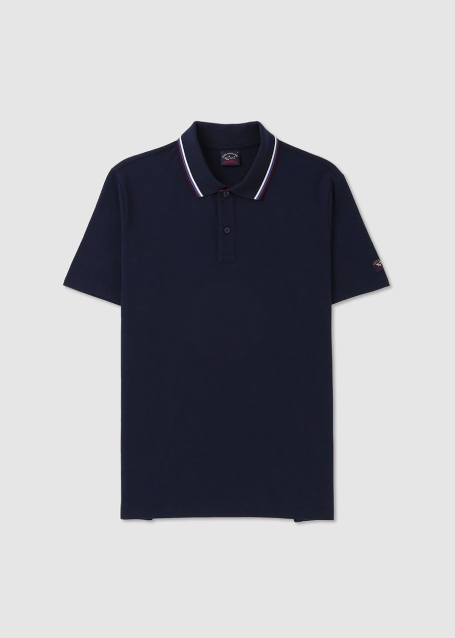 Mens PAUL & SHARK Polo Shirts | Mens Pique Poloshirt With Iconic Badge In Blue