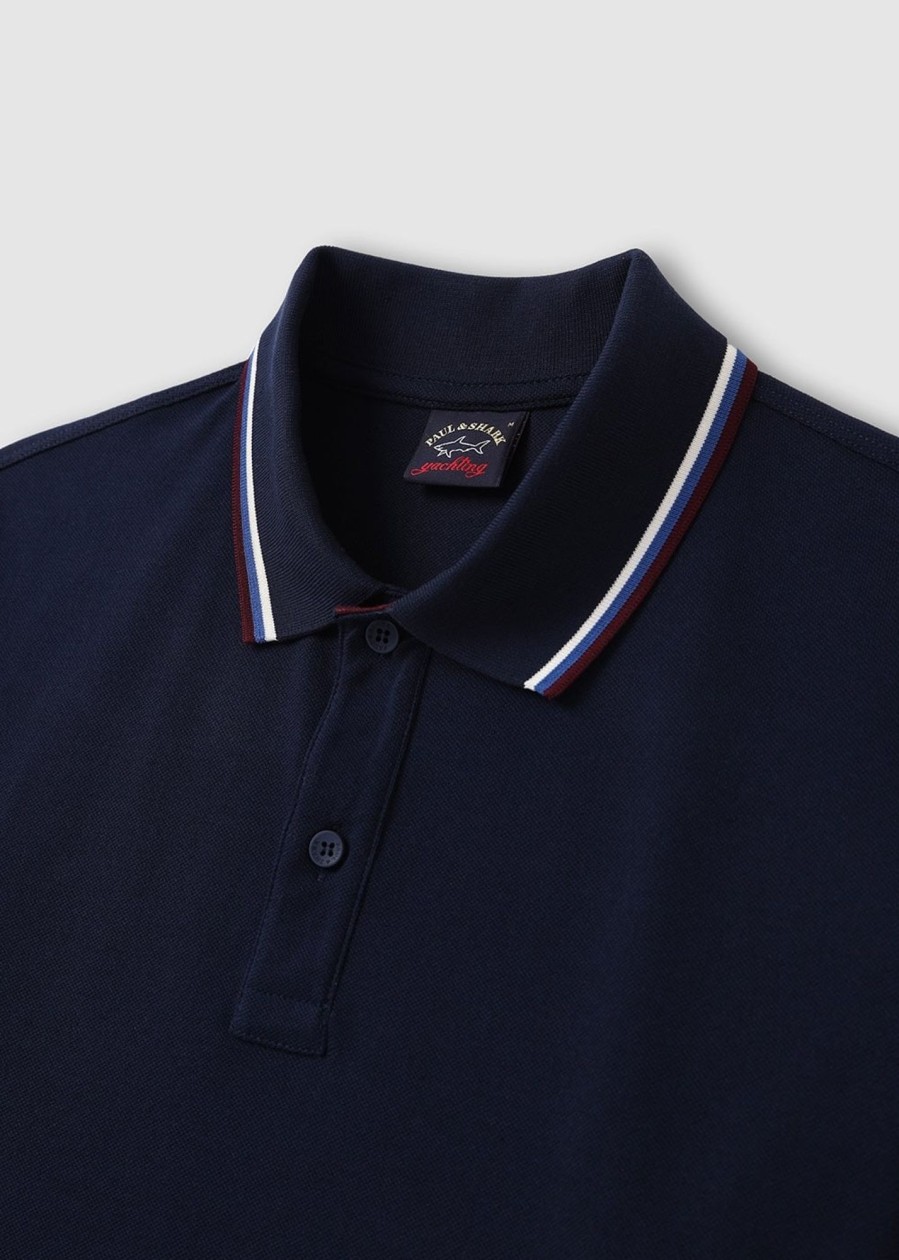 Mens PAUL & SHARK Polo Shirts | Mens Pique Poloshirt With Iconic Badge In Blue